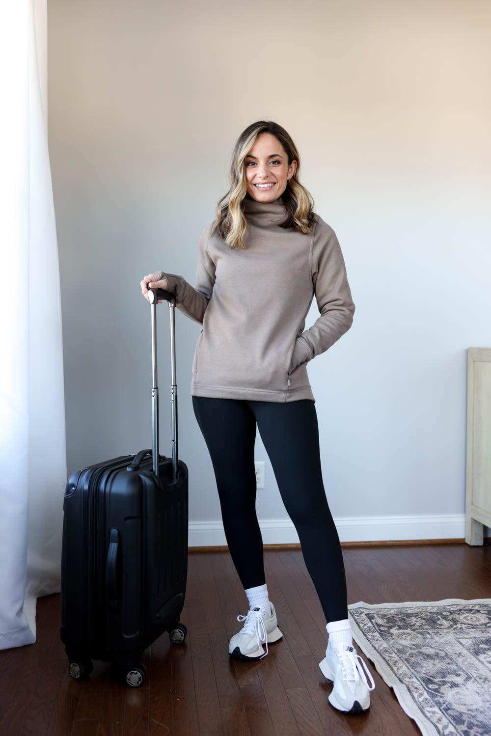 Casual Comfort: Funnel Neck Top with Leggings Casual Comfort: Funnel Neck Top with Leggings — Winter Travel Outfits