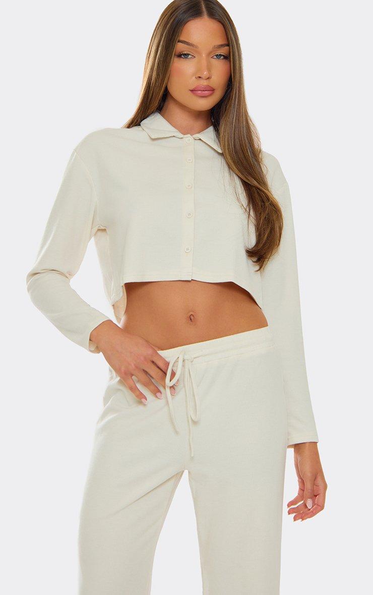 Cream Knit Cropped Cardigan and Tie-Waist Trousers — Knit Set Outfits