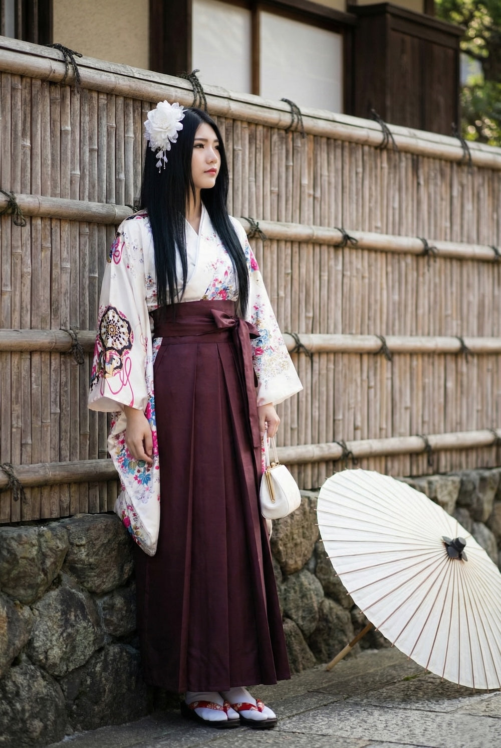 Traditional Kimono Top with Hakama Skirt — Japan Winter Outfits