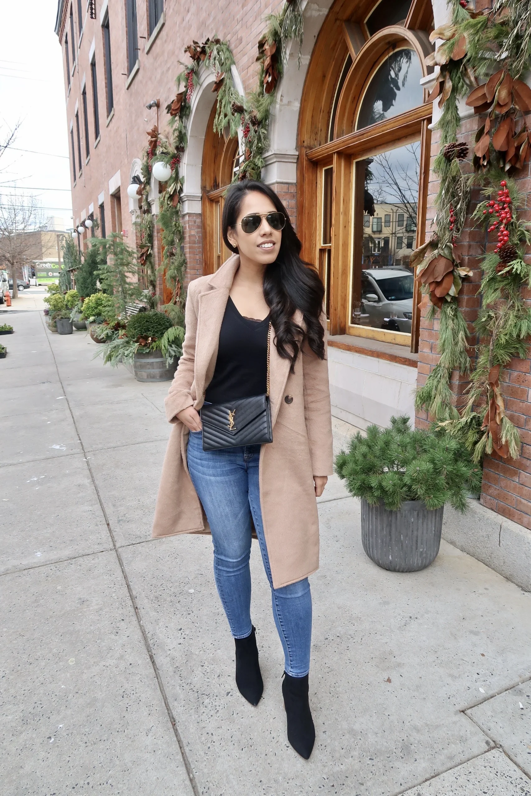 Brown Pointed-Toe Heels Outfit Idea — Neutral Winter Outfits