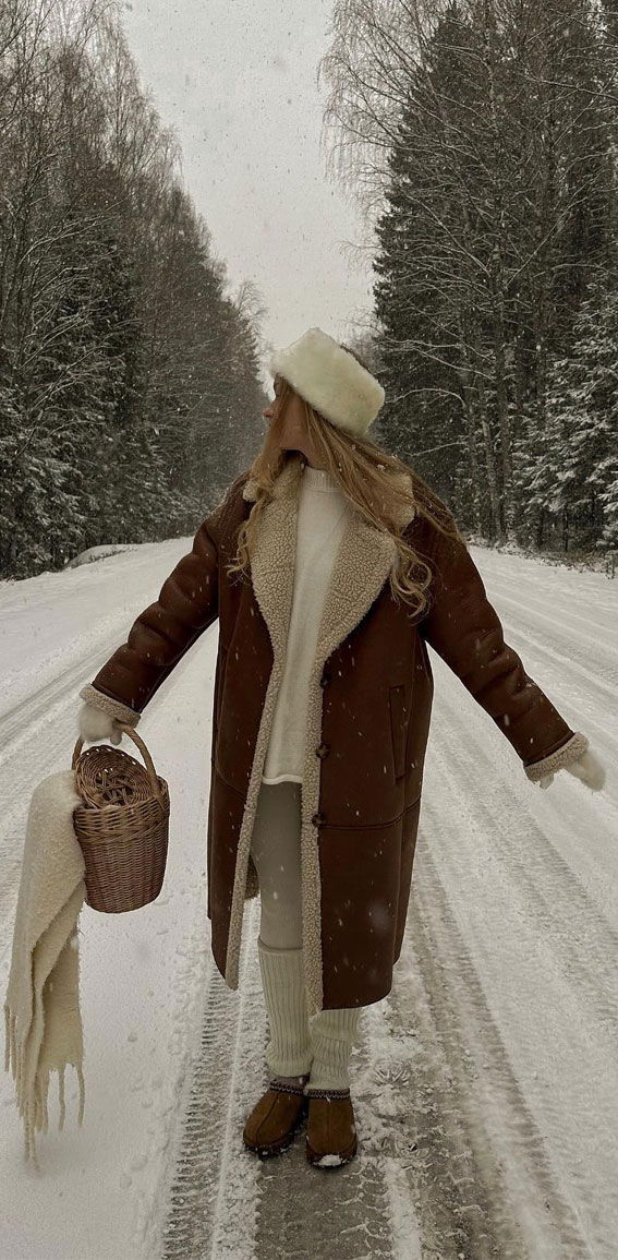 Shearling-Lined Coat for Snowy Escapes — Cold Weather Outfits