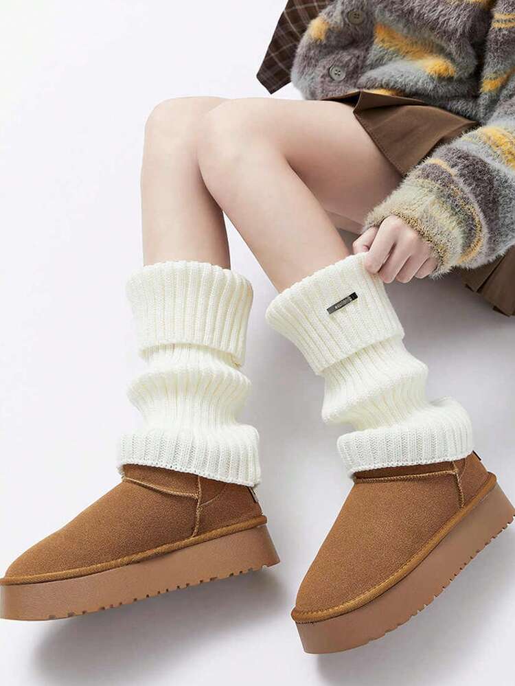 Cozy Textures: Chunky Knit Leg Warmers with a Multicolored Sweater — Leg Warmers Outfits