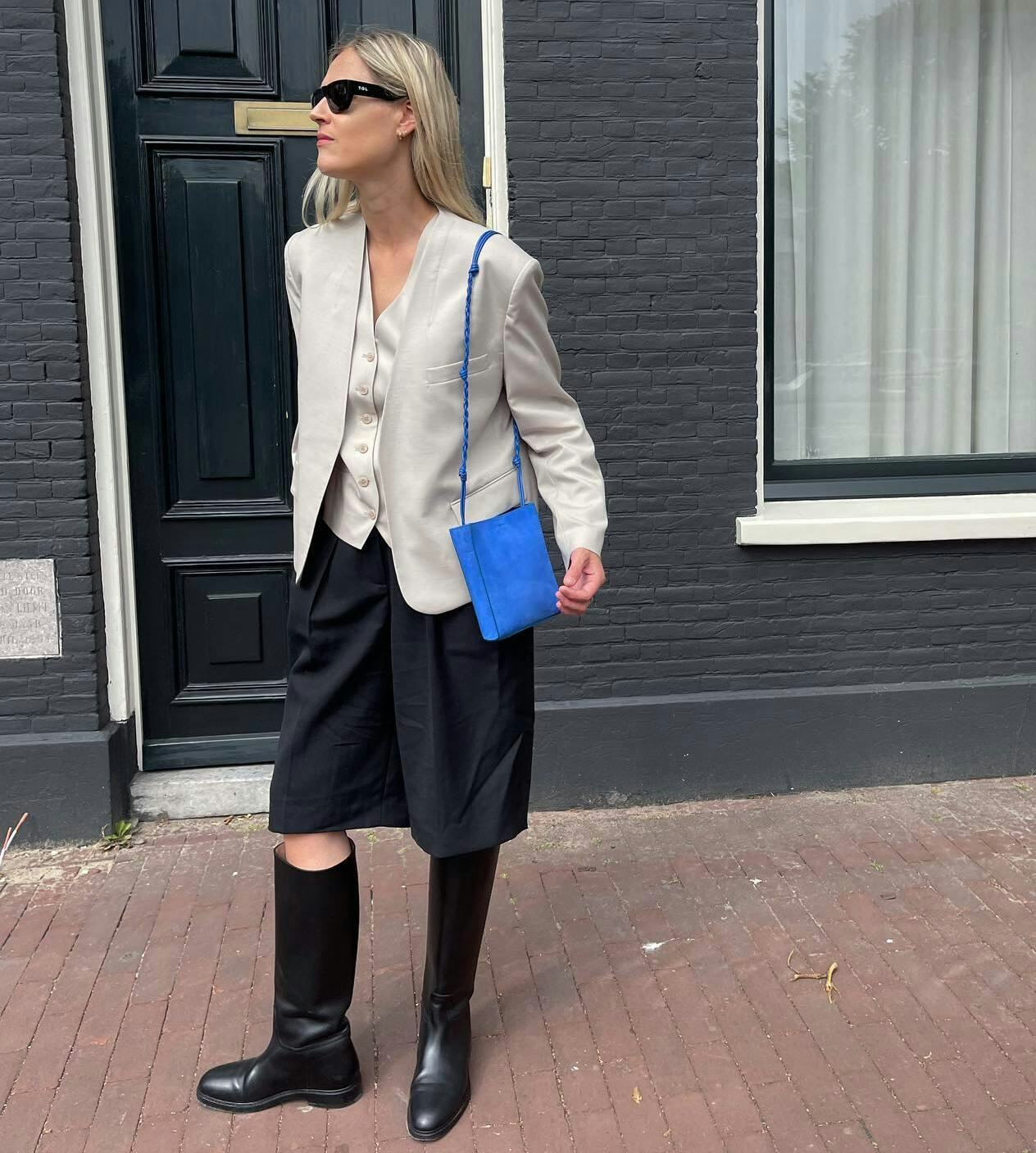 City Chic: Black Boots with Culottes and Waistcoat — Riding Boots Outfits