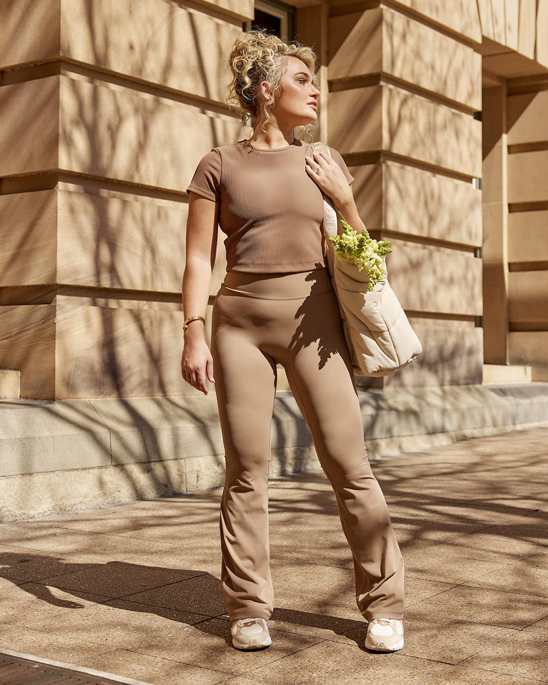 Athletic Style: Taupe Compression Flare Leggings Athletic Style: Taupe Compression Flare Leggings — Flare Leggings Outfits