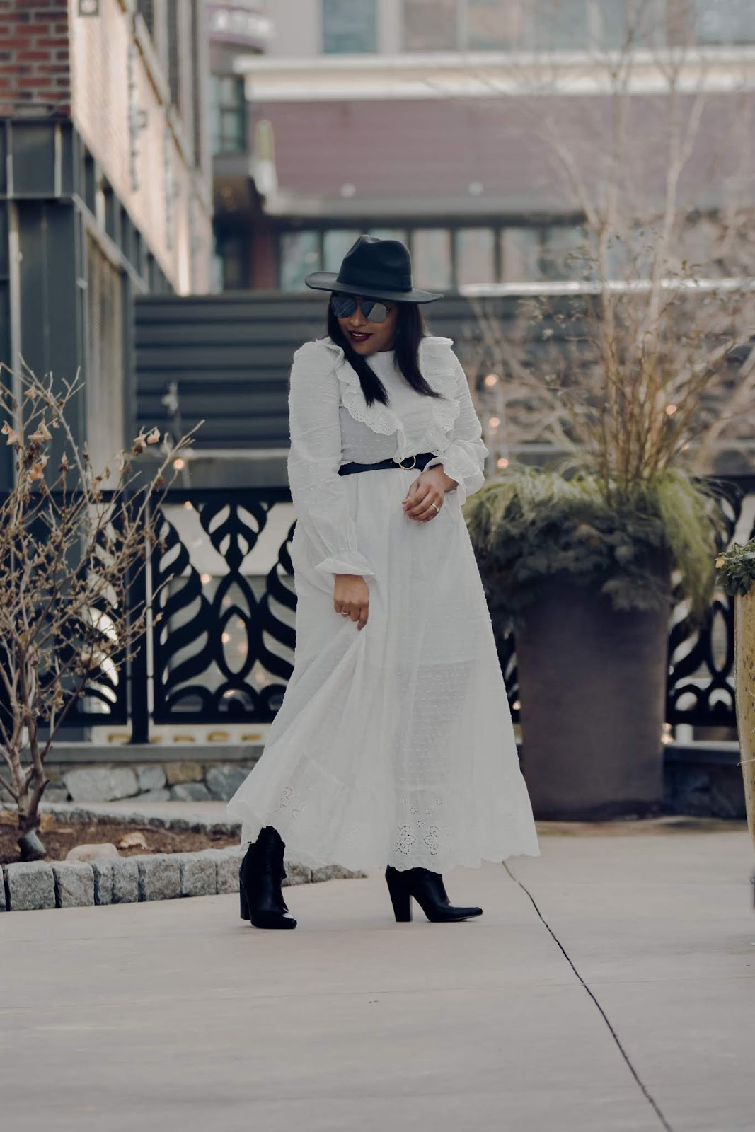 Black Heeled Boots Outfit Idea — Winter White Outfits