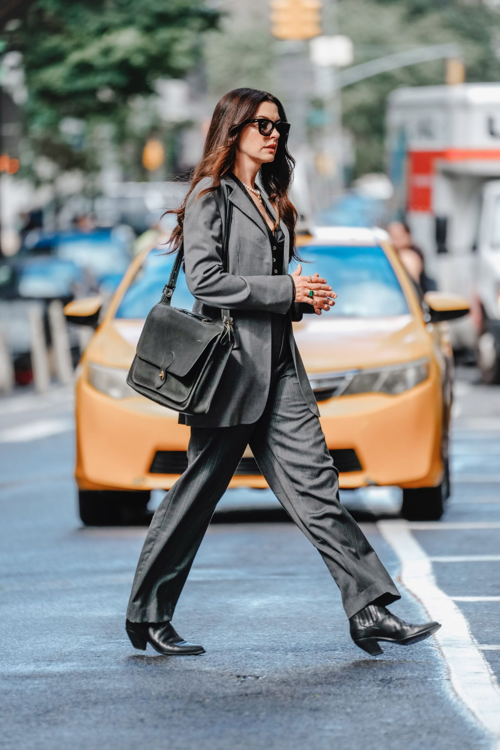 Sharp Pinstripe Suit with Black Ankle Boots for Business Casual — Ankle Boots Outfits