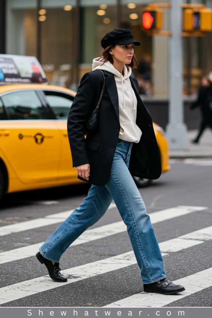Hoodie Layered Under a Blazer Hoodie Layered Under a Blazer — Hoodie Outfits
