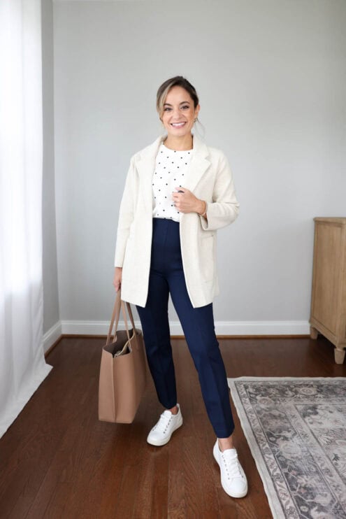 Textured Cream Blazer for a Professional Touch — Winter Teacher Outfits