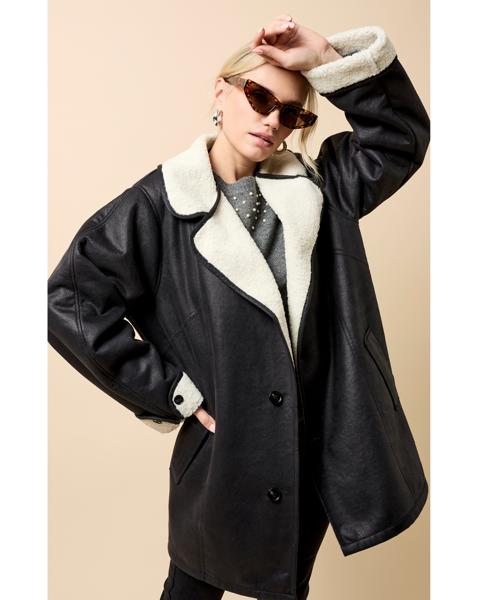 Black Faux Leather Jacket with Shearling for Elevated Casual — Winter Jackets for Women