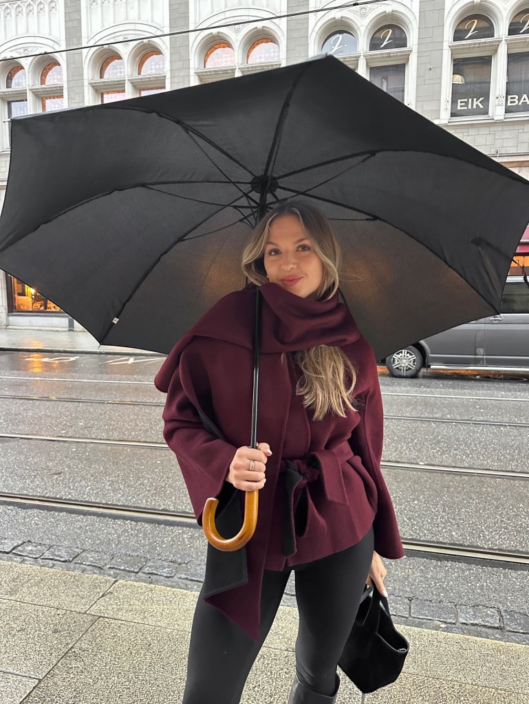 Burgundy Wrap Jacket with Matching Scarf — Cold Weather Outfits