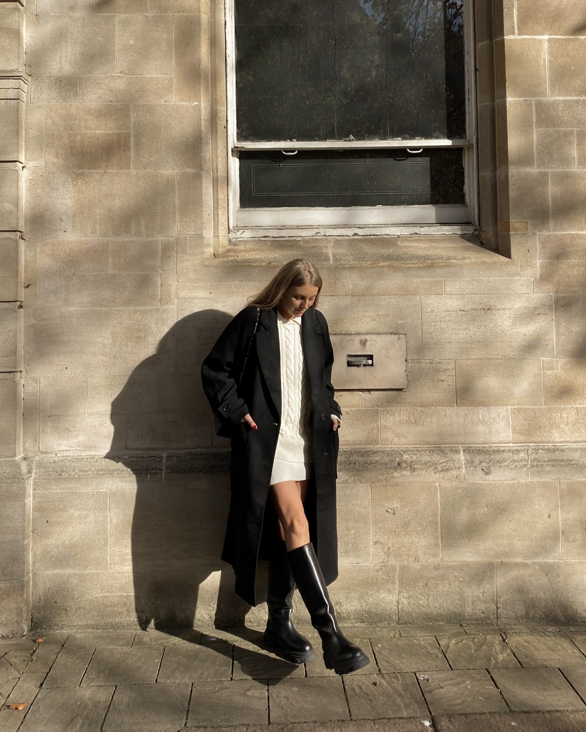 Platform Knee-High Boots with Sweater Dress — Winter Boots Outfits
