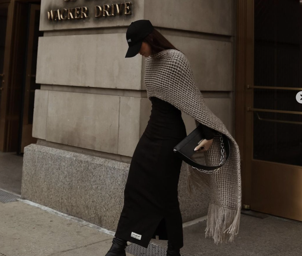 Long Knit Dress with Fringed Shawl Long Knit Dress with Fringed Shawl — Minimalist Winter Outfits