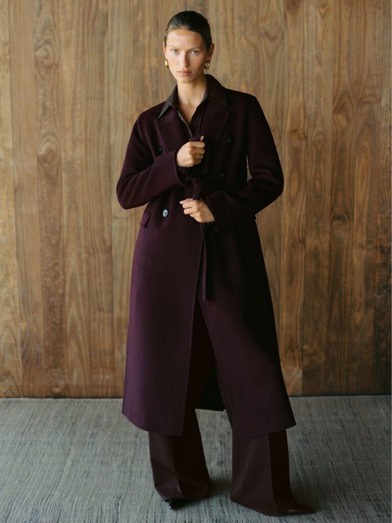 Elegant Burgundy Double-Breasted Coat for a Chic Statement — Burgundy Outfits