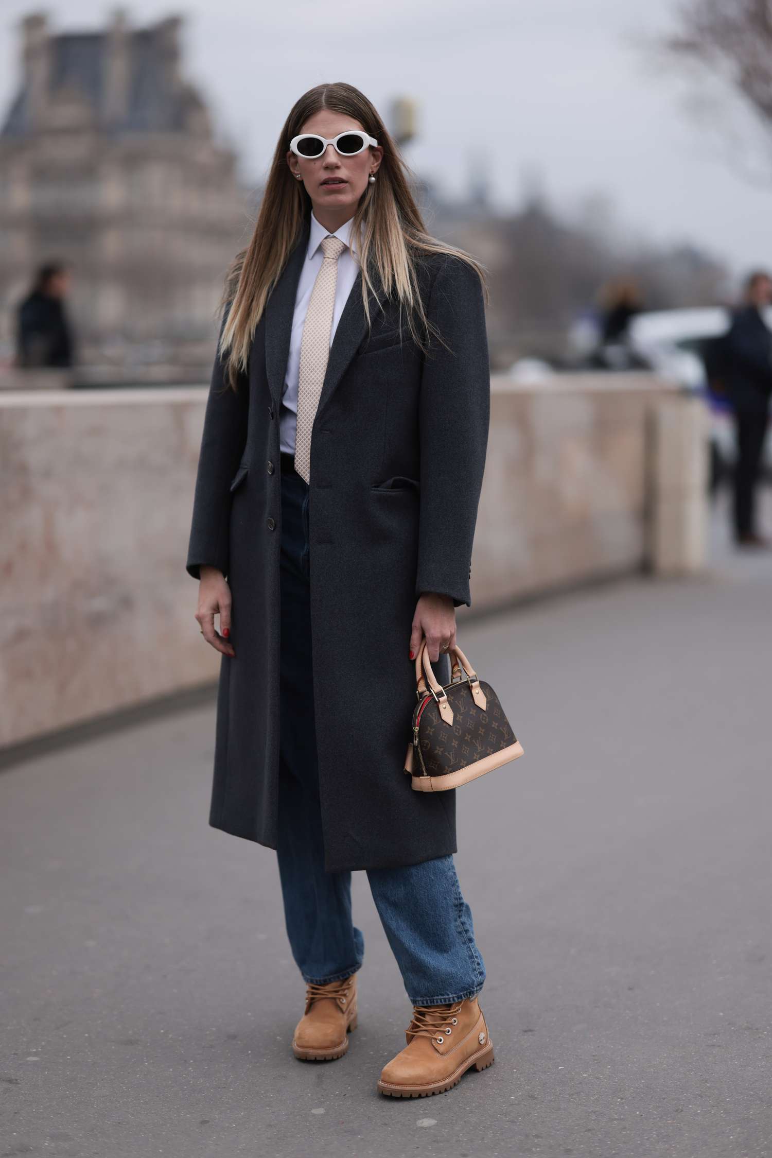 Smart Casual: Timberland Boots with Wool Coat and Tie Detail Smart Casual: Timberland Boots with Wool Coat and Tie Detail — Timberland Boots Outfits