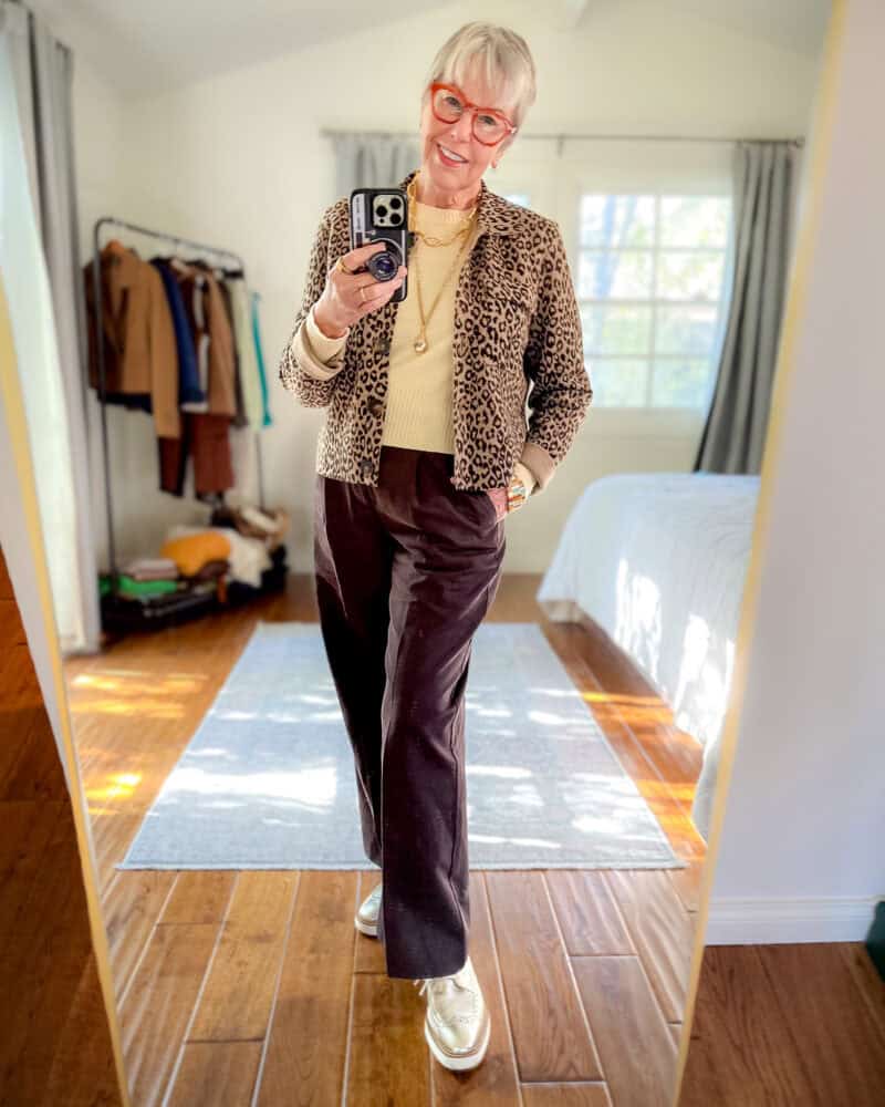 Leopard Print Jacket with Corduroy Trousers — Winter Capsule Wardrobe