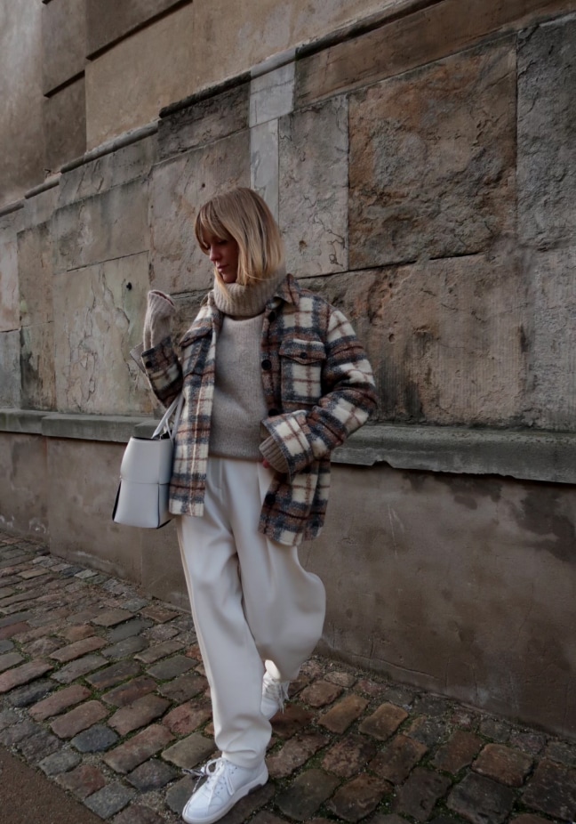 Plaid Shacket and Cream Trousers: Relaxed Everyday Layering — Scandinavian Winter Outfits