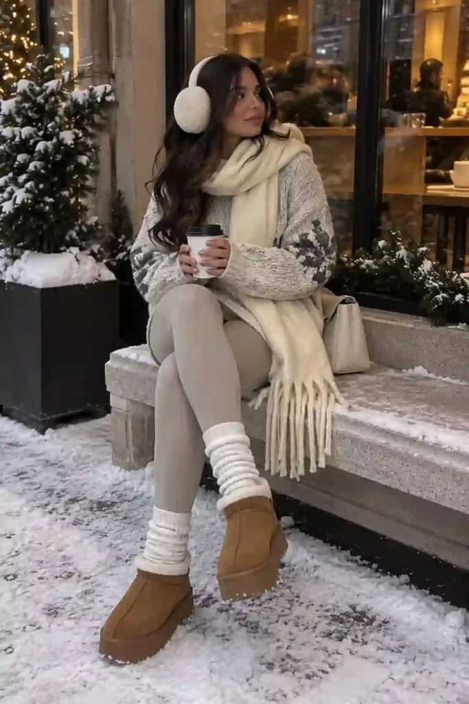 Cozy Chic: Chunky Knit Sweater with Leg Warmers and Platform Boots — Baddie Winter Outfits