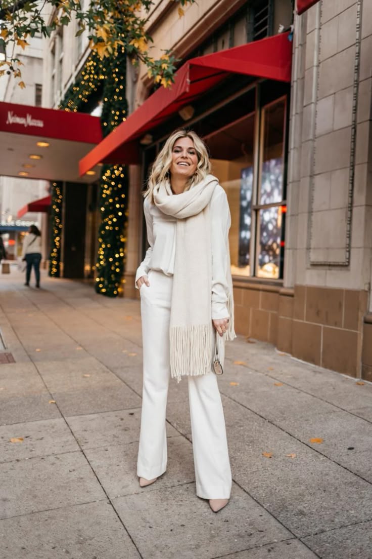 Pointed Beige Heels Outfit Idea — Winter White Outfits