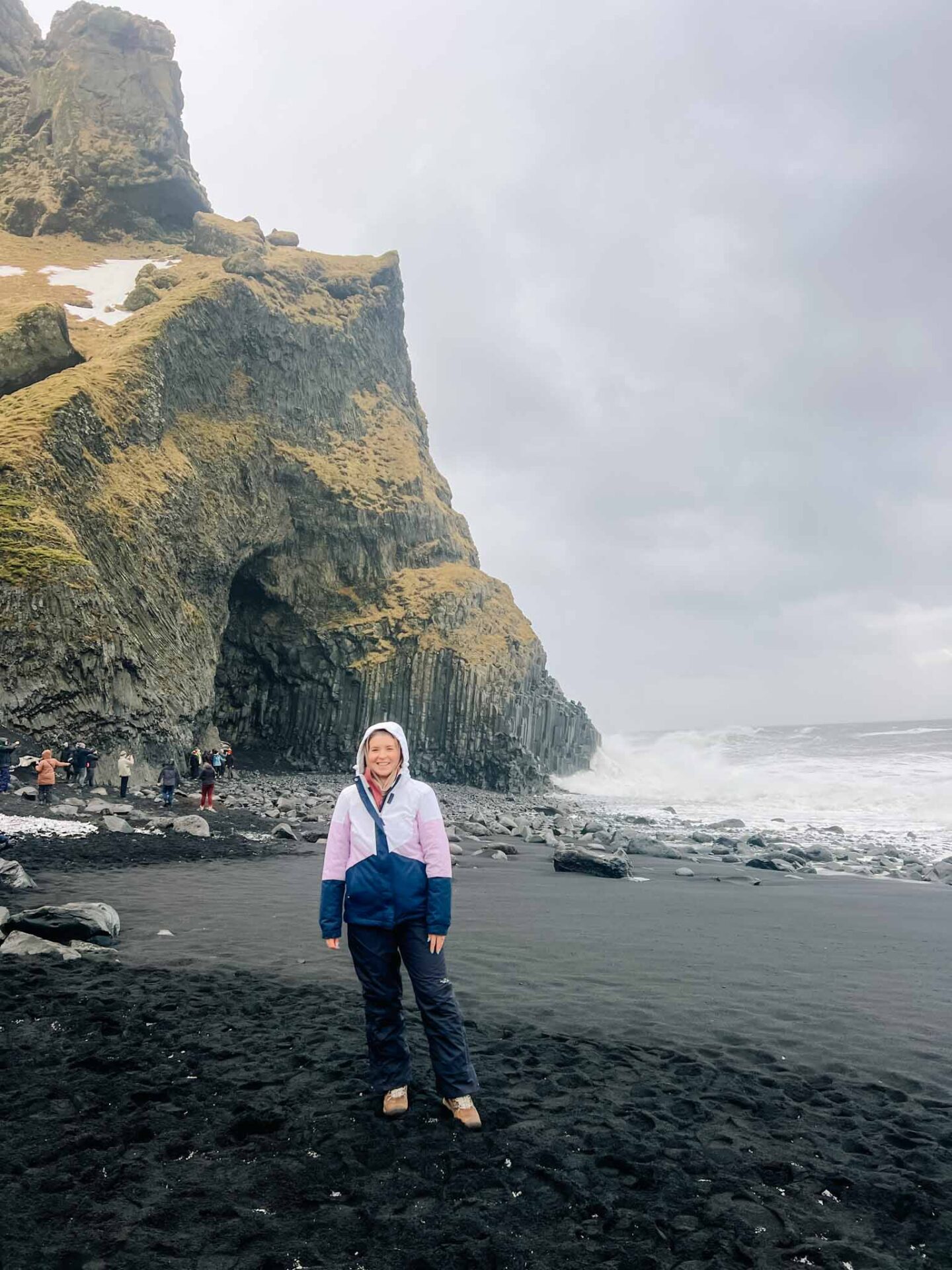 Color-Blocked Jacket for Beach Exploration — Iceland Winter Outfits