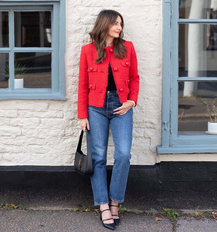 Bold Statement: Red Tweed Jacket with Denim Bold Statement: Red Tweed Jacket with Denim — Winter Dinner Outfits