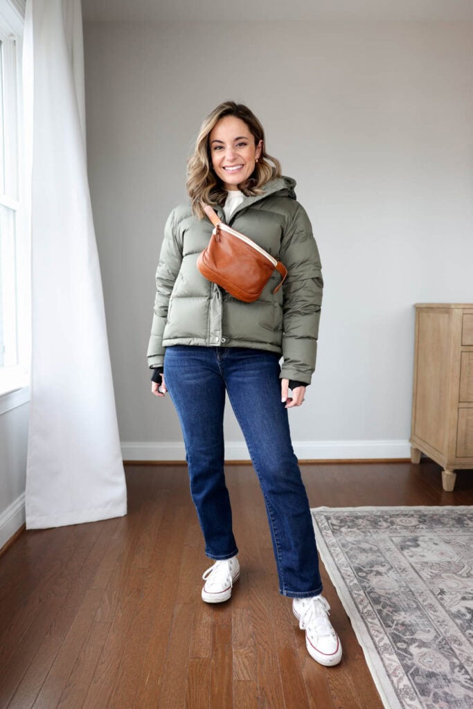 Practical Polish: Puffer Jacket and Jeans with Low-Top Sneakers Practical Polish: Puffer Jacket and Jeans with Low-Top Sneakers — Winter Outfits with Sneakers