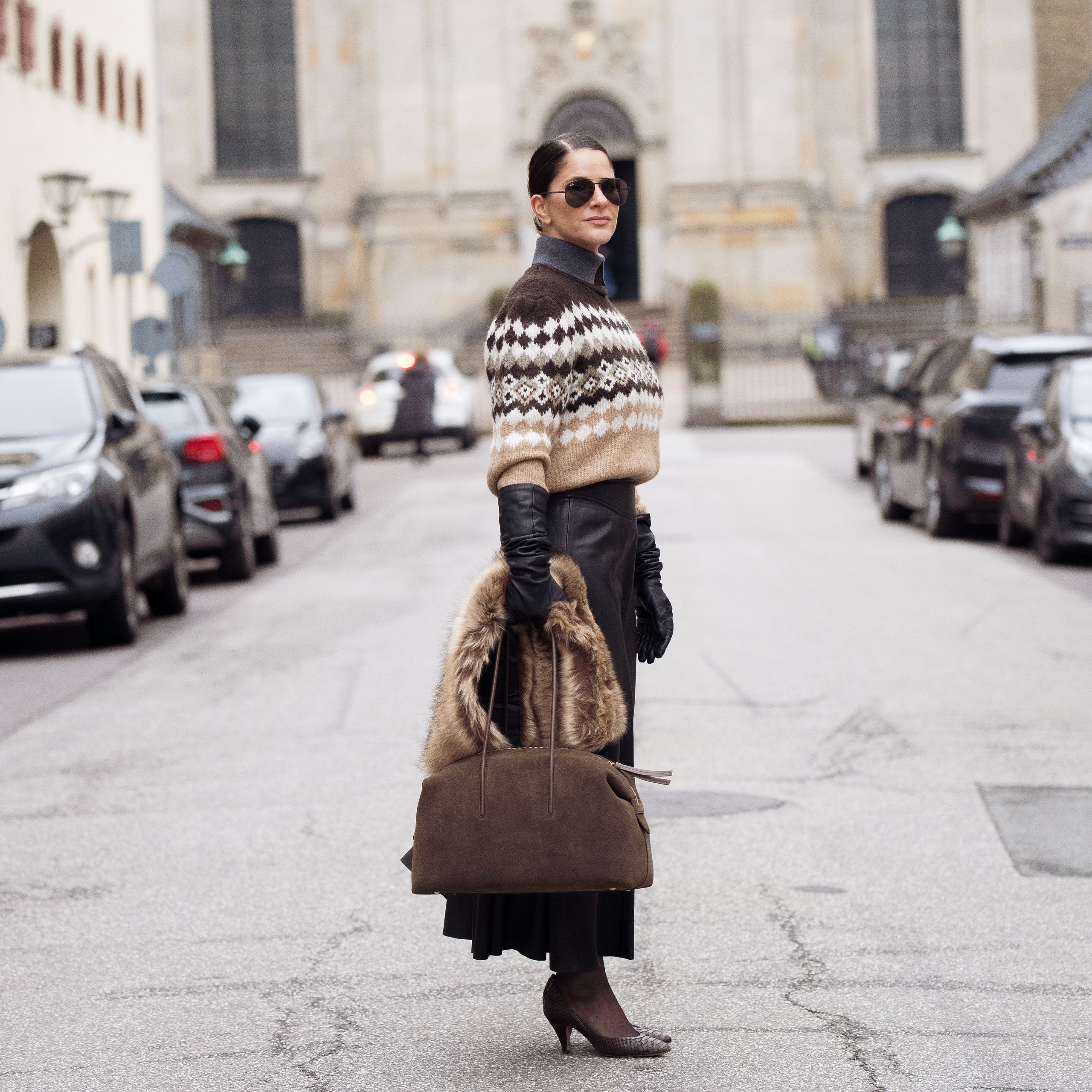 Fair Isle Sweater and Leather Skirt: Urban Boho Chic — Boho Winter Outfits