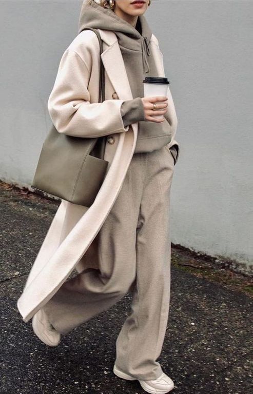 Long Cream Coat Over Hoodie for Relaxed Urban Style — Comfy Winter Outfits