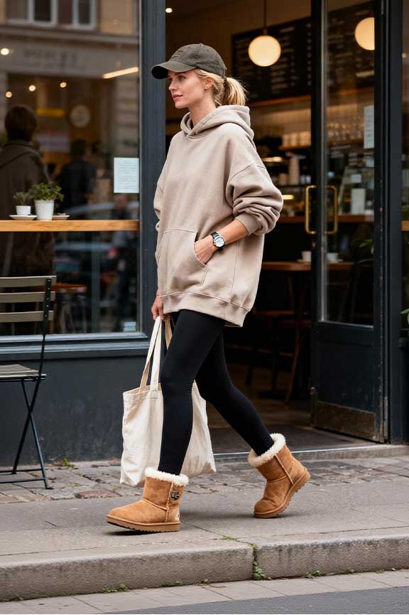 Tan Ugg-Style Boots With Fur Trim Outfit Idea — Cute Winter Outfits