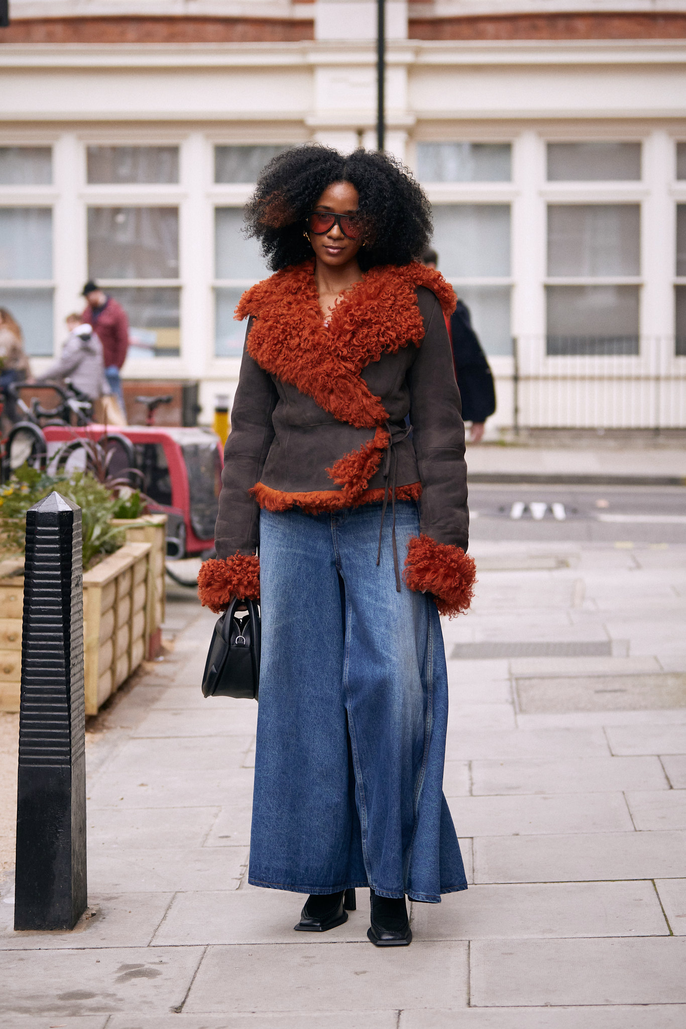 Statement Shearling Jacket with Wide-Leg Denim — Winter Outfits