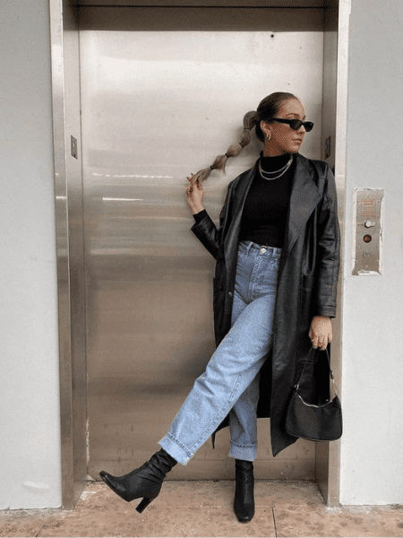 Trench Coat Edge: Faux Leather Tucked Over Denim — Baddie Winter Outfits