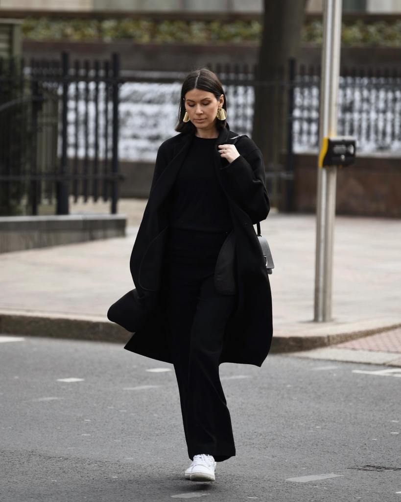 Chic Black Coat Over Sweater and Wide-Leg Pants — Nashville Winter Outfits