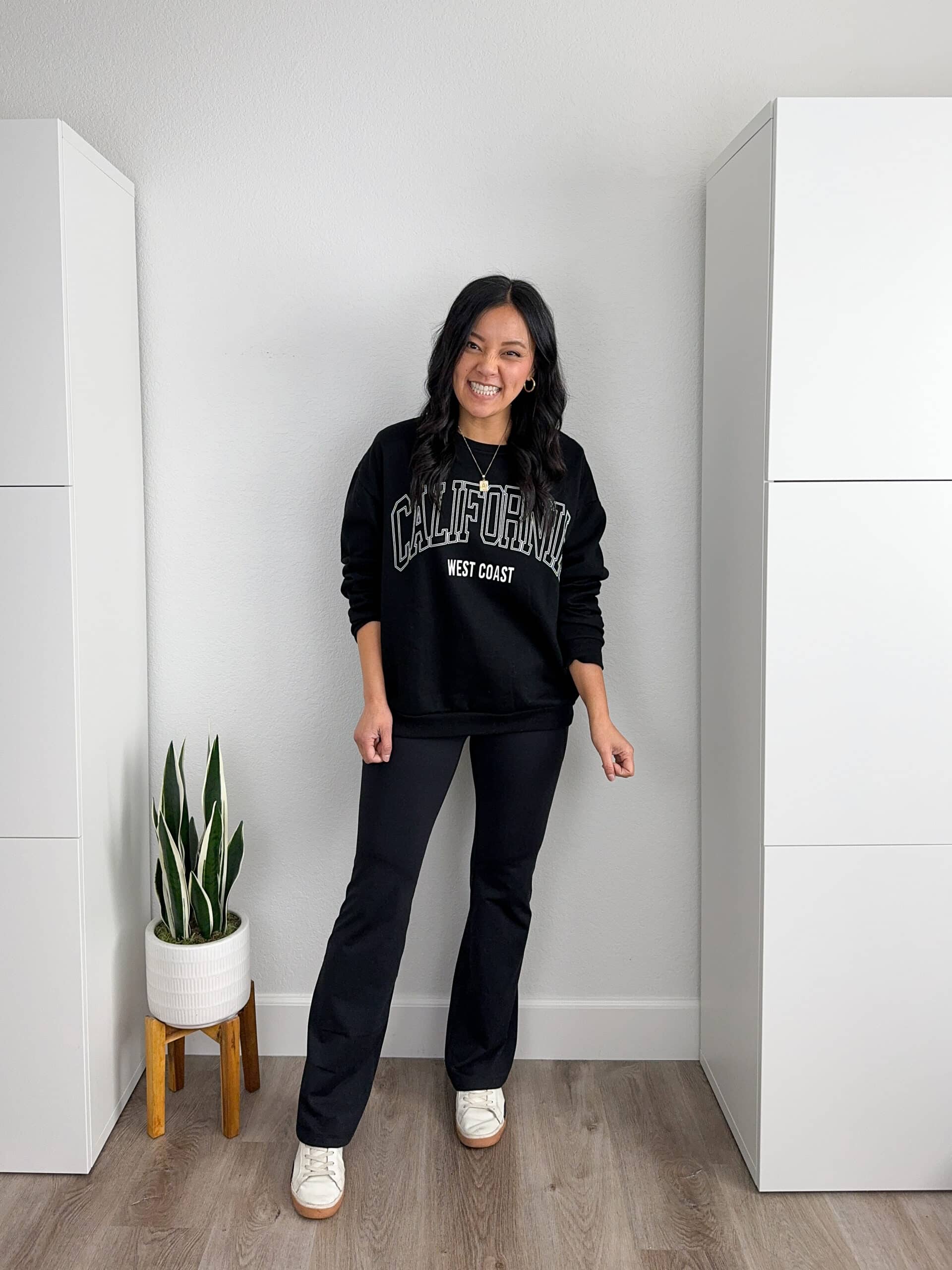 Graphic Sweatshirt with Flared Pants for Casual Style — Winter Athleisure Outfits