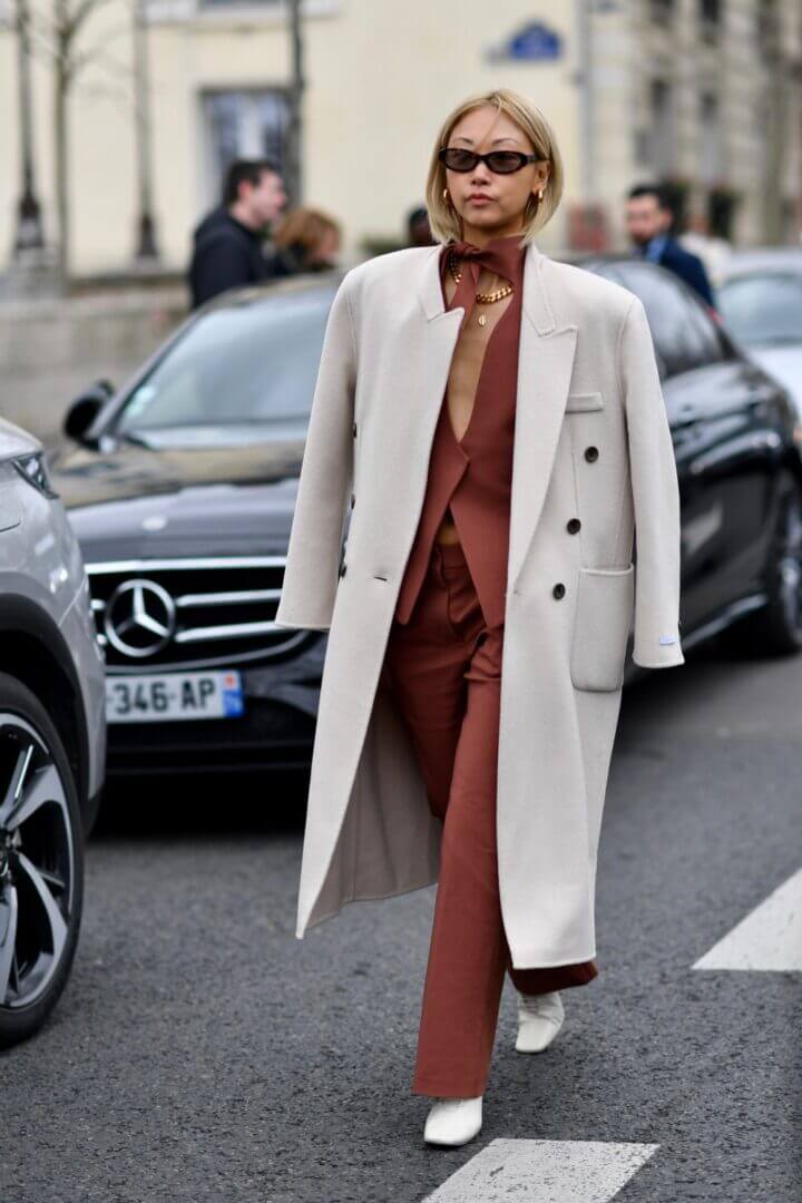 Cream Long Coat with a Textured Waistcoat — Paris Winter Outfits