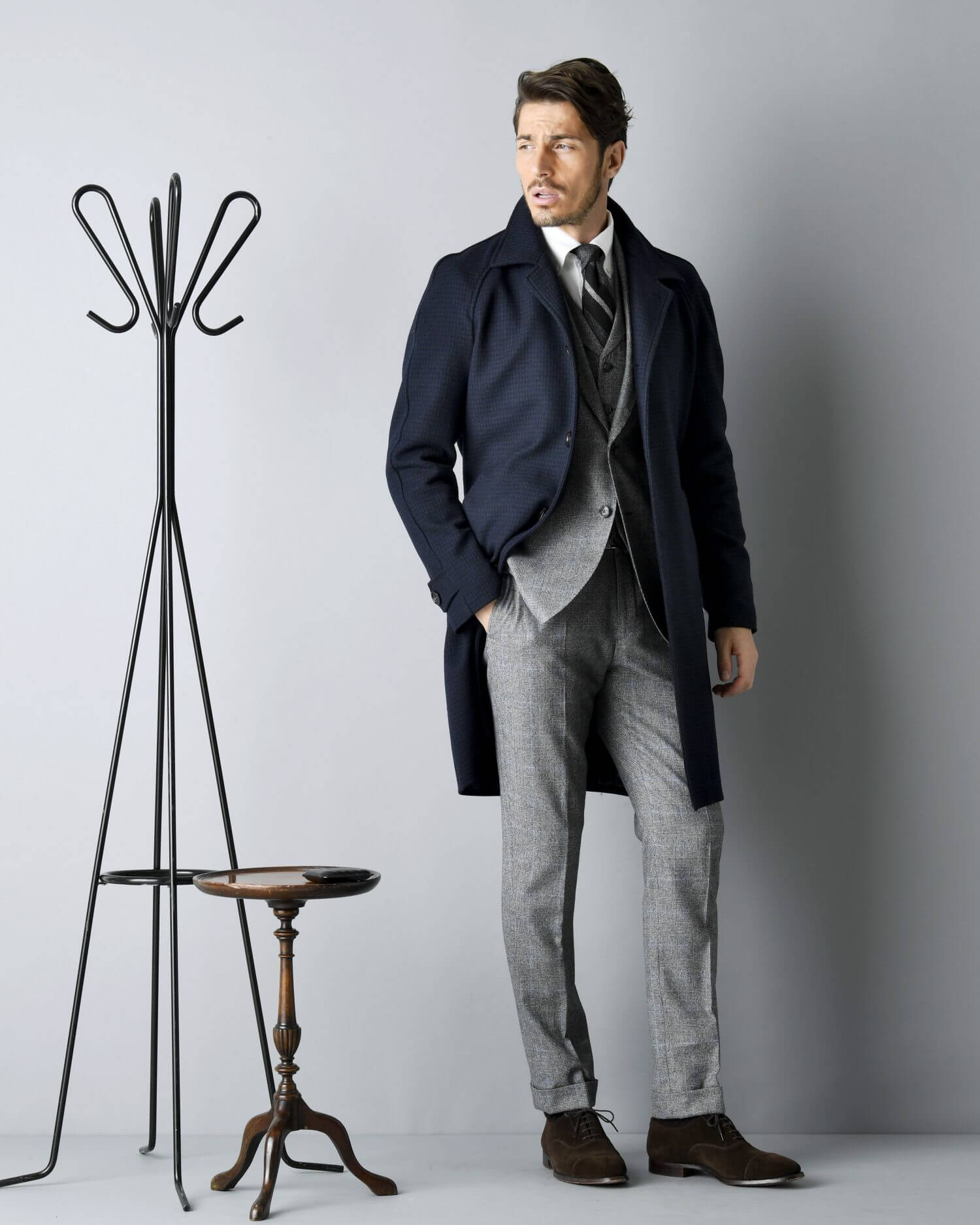 Formal Winter Ensemble: Navy Overcoat and Tweed Suit Formal Winter Ensemble: Navy Overcoat and Tweed Suit — Winter Outfits for Men