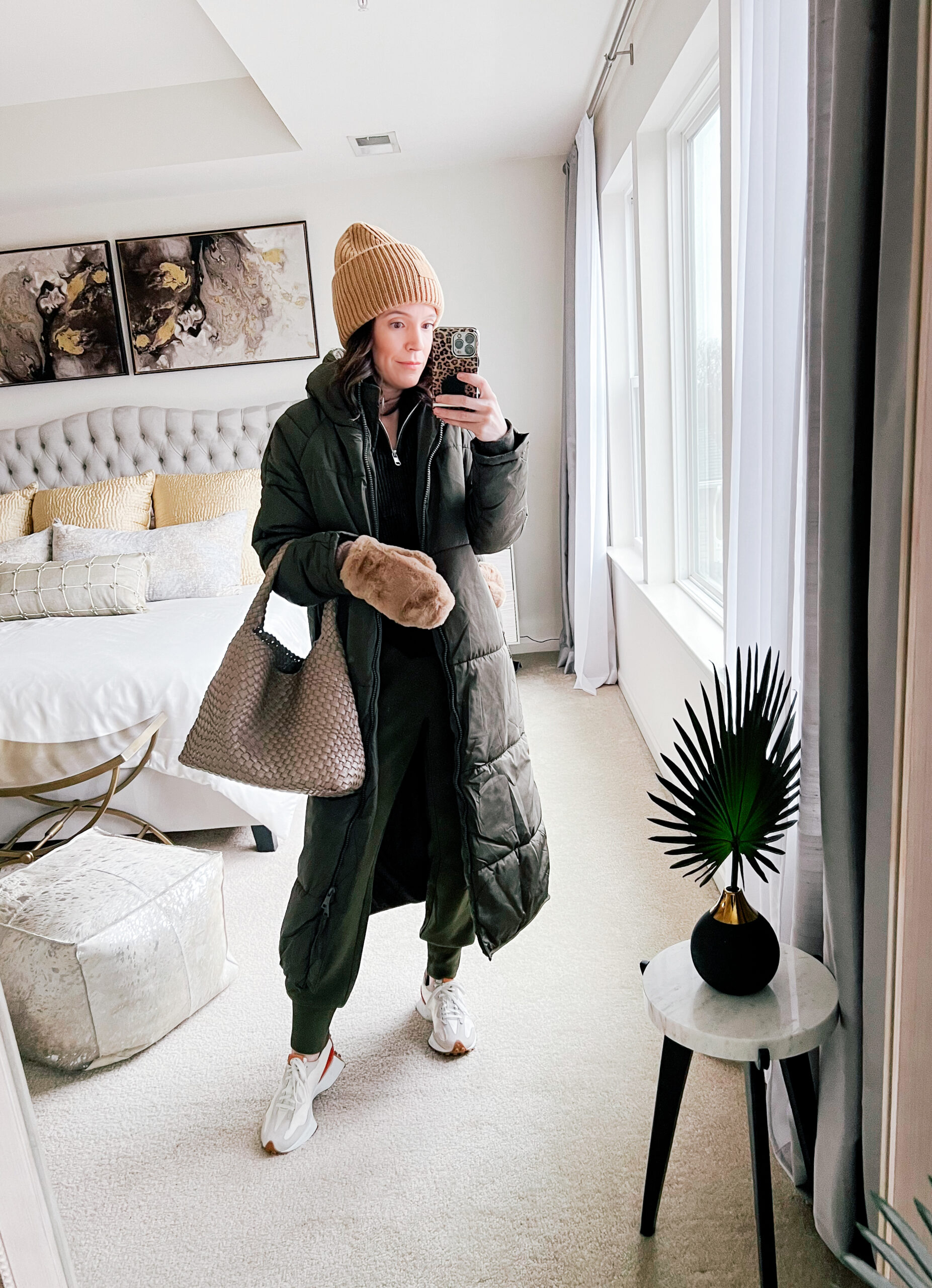 Long Olive Green Parka Over a Matching Jumpsuit — Parka Outfits