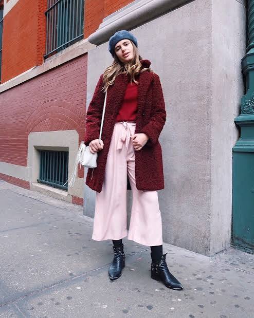 Textured Burgundy Faux Fur Coat for Evening Chic — Winter Outfits