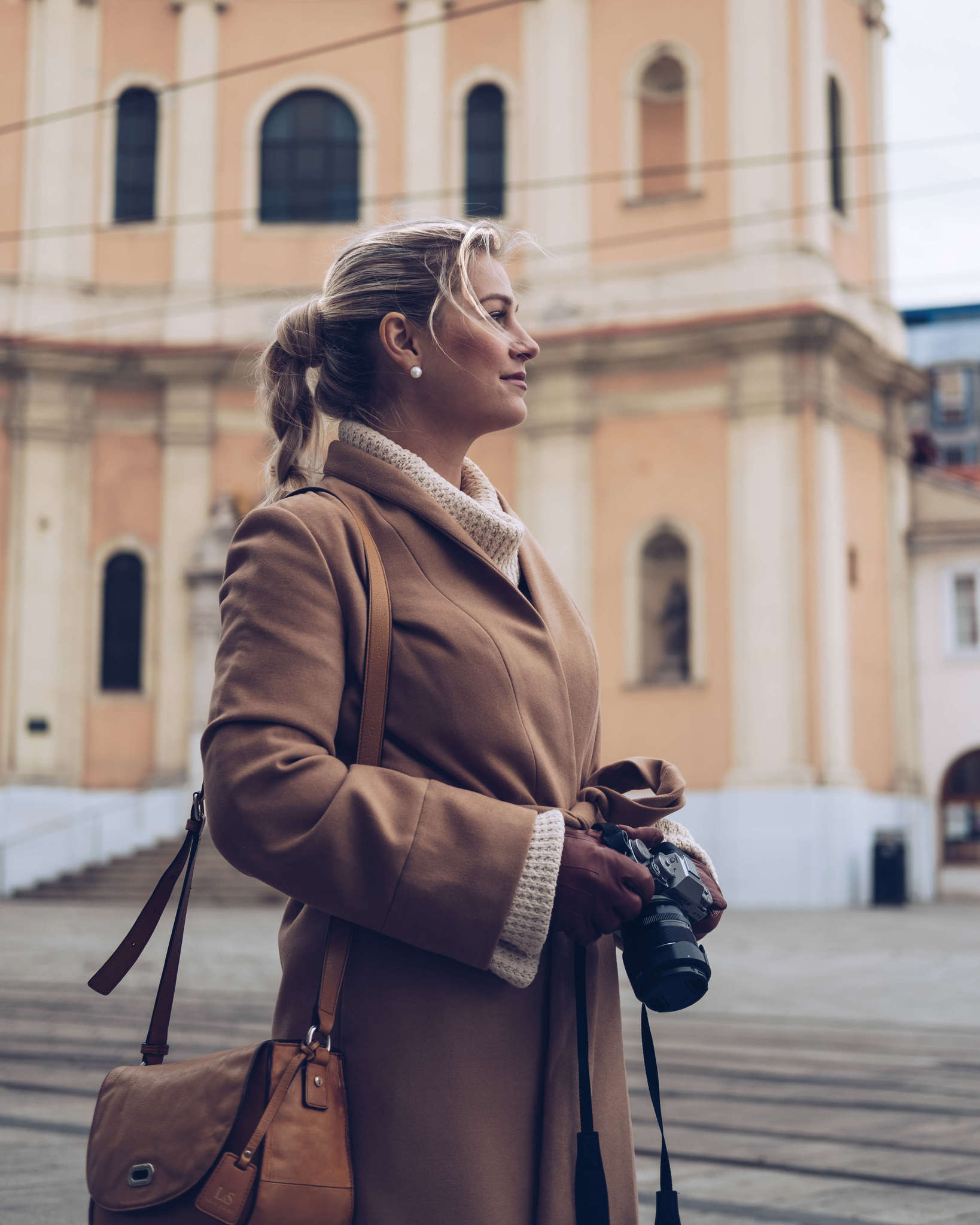 Classic Camel Coat with Knit Trim for Travel — Europe Winter Outfits