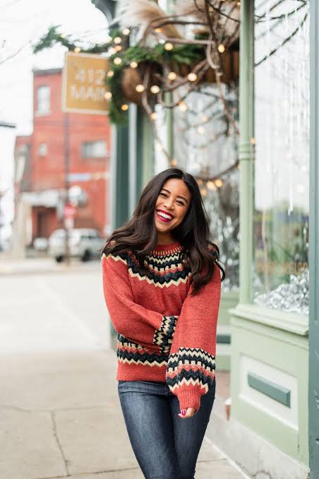 Geometric Pattern Knit Sweater for Casual Comfort — Winter Outfits