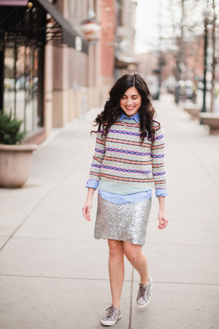 Striped Fair Isle with Sequin Skirt Striped Fair Isle with Sequin Skirt — Fair Isle Sweater Outfits