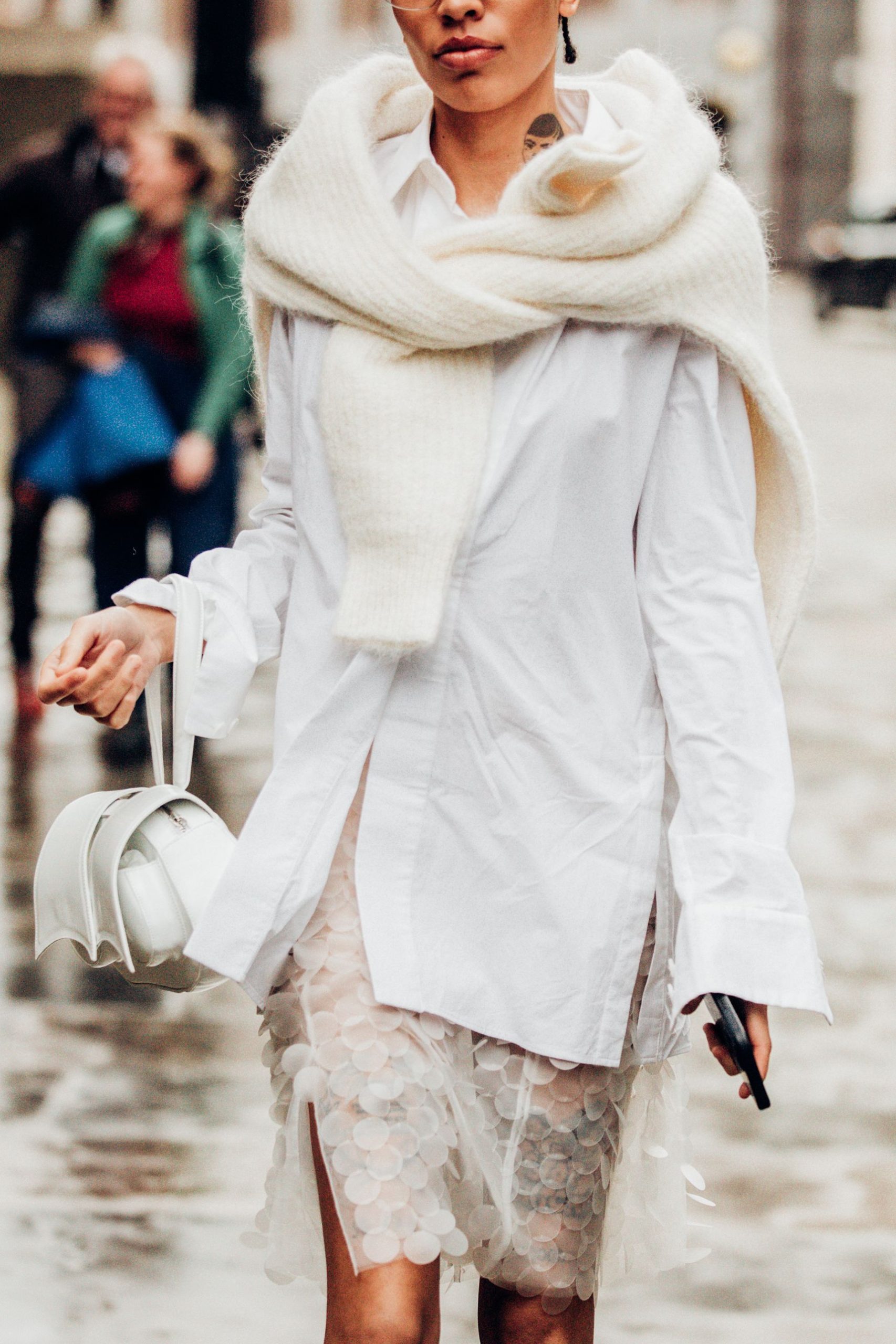 Cozy Layers: Black Car Coat with Knit Scarf — Car Coat Outfits