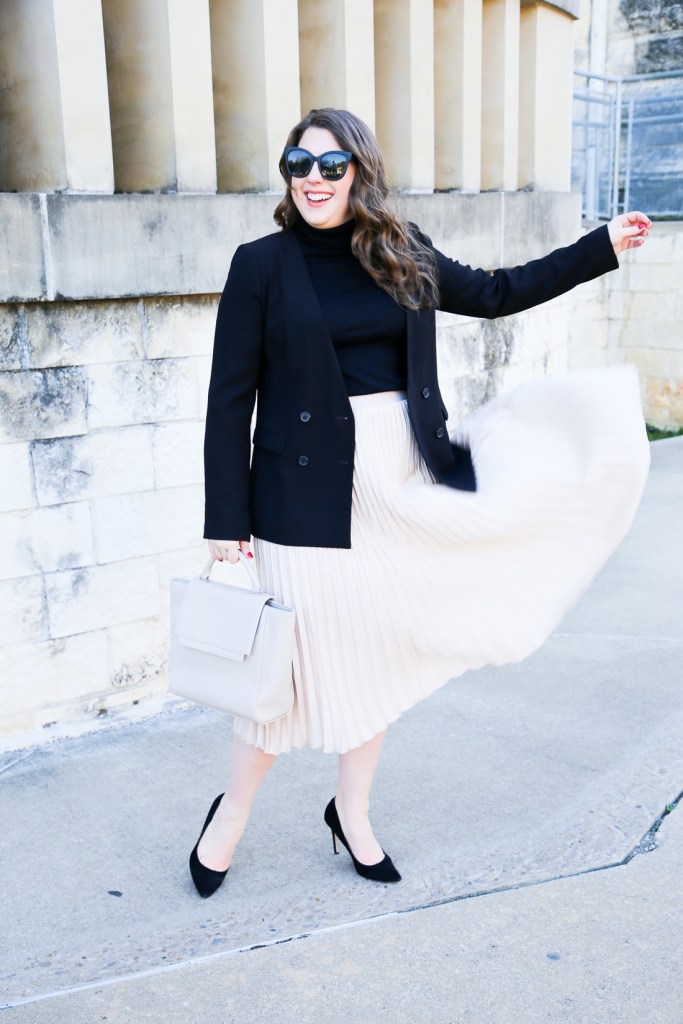 Sophisticated Separates: Black Turtleneck with Pleated Midi Skirt Sophisticated Separates: Black Turtleneck with Pleated Midi Skirt — Turtleneck Outfits