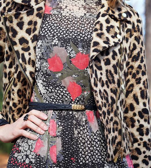 Leopard Moto Jacket with Floral Dress Leopard Moto Jacket with Floral Dress — Leopard Coat Outfits