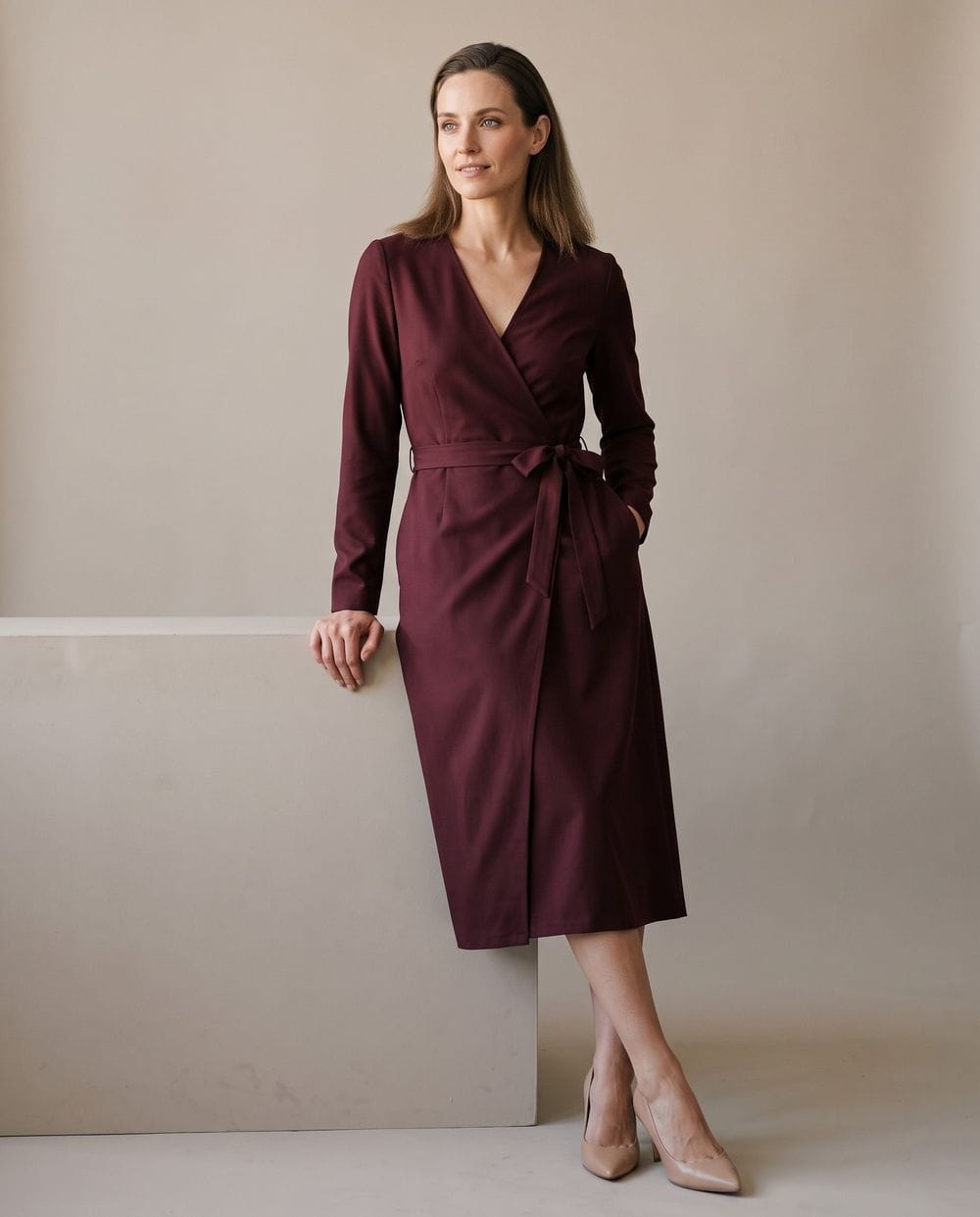Elegant Burgundy Wrap Dress for Winter Nuptials Elegant Burgundy Wrap Dress for Winter Nuptials — Winter Wedding Guest Outfits