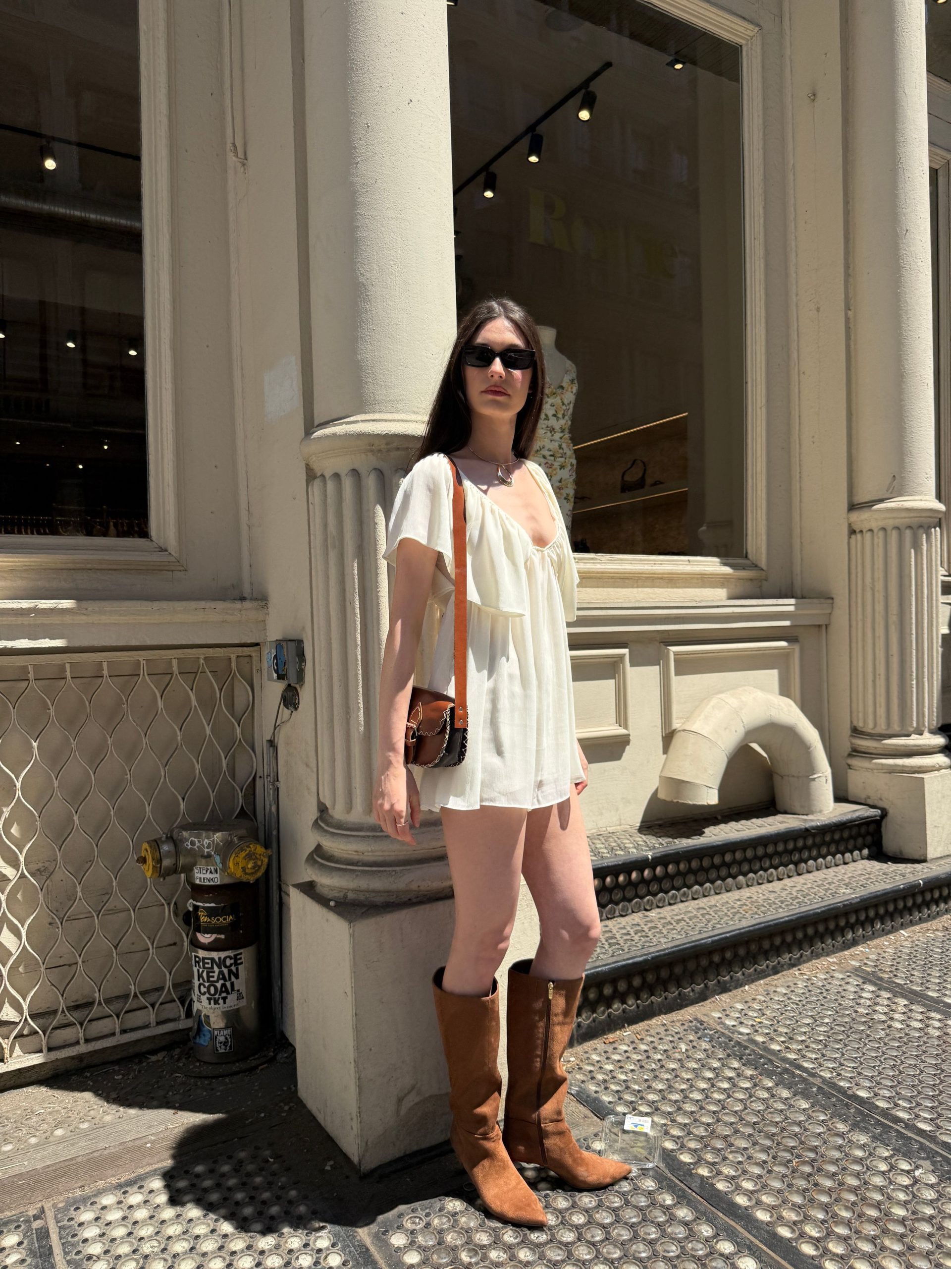 Polished Smart Casual: Brown Boots with Turtleneck and A-line Skirt — Riding Boots Outfits