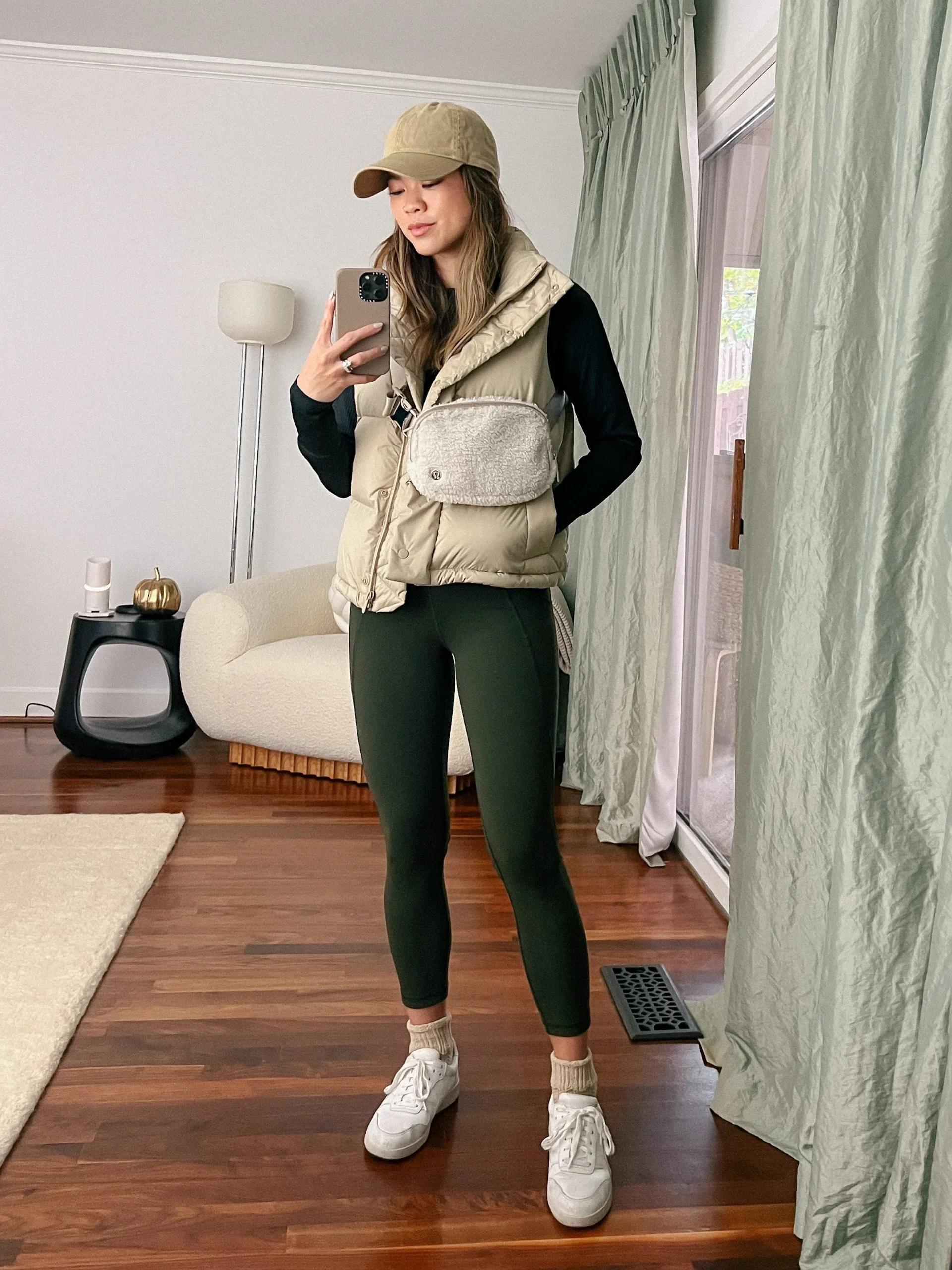 Beige Olive Green Black White Outfit Idea Beige Olive Green Black White Outfit Idea — Puffer Vest Outfits