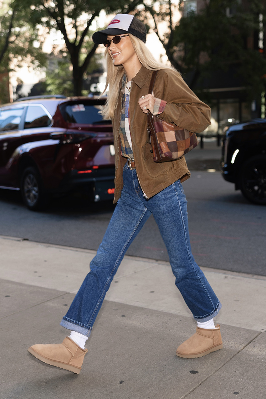 Tan Suede Boots with Plaid and Denim — Winter Boots Outfits
