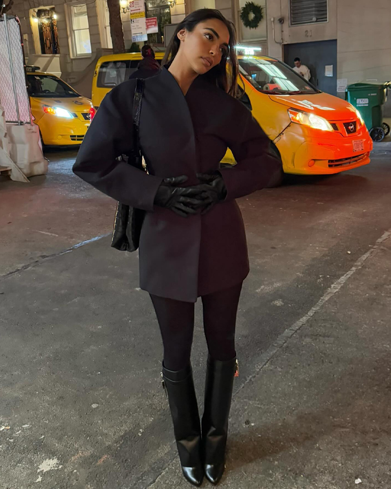 Evening Edge: Black Structured Jacket Ensemble — Car Coat Outfits