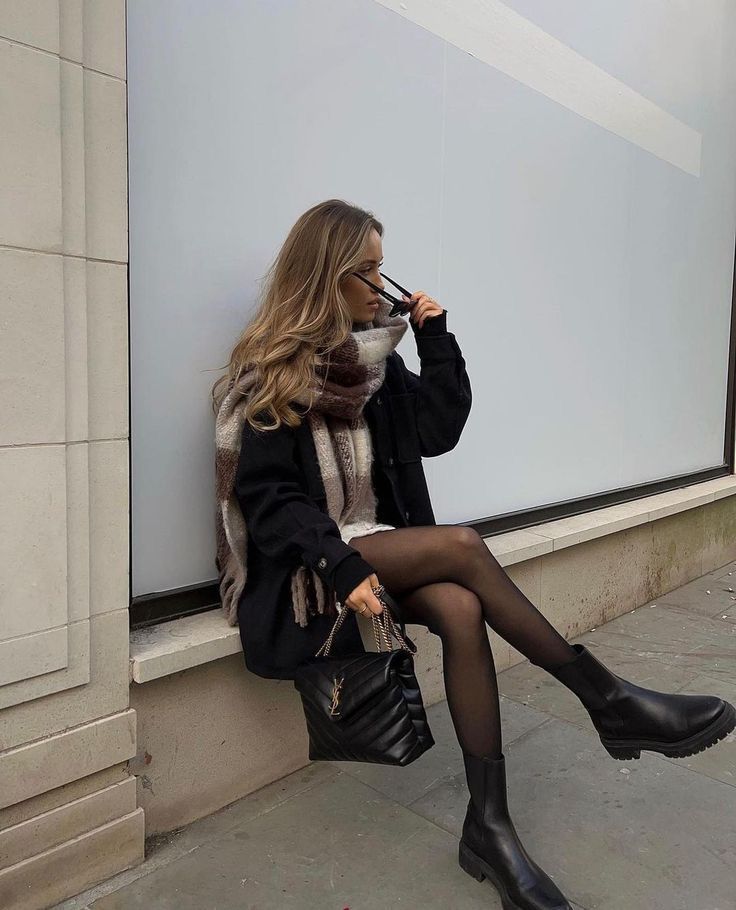 Black Chunky-Soled Boots Outfit Idea — Winter Work Outfits