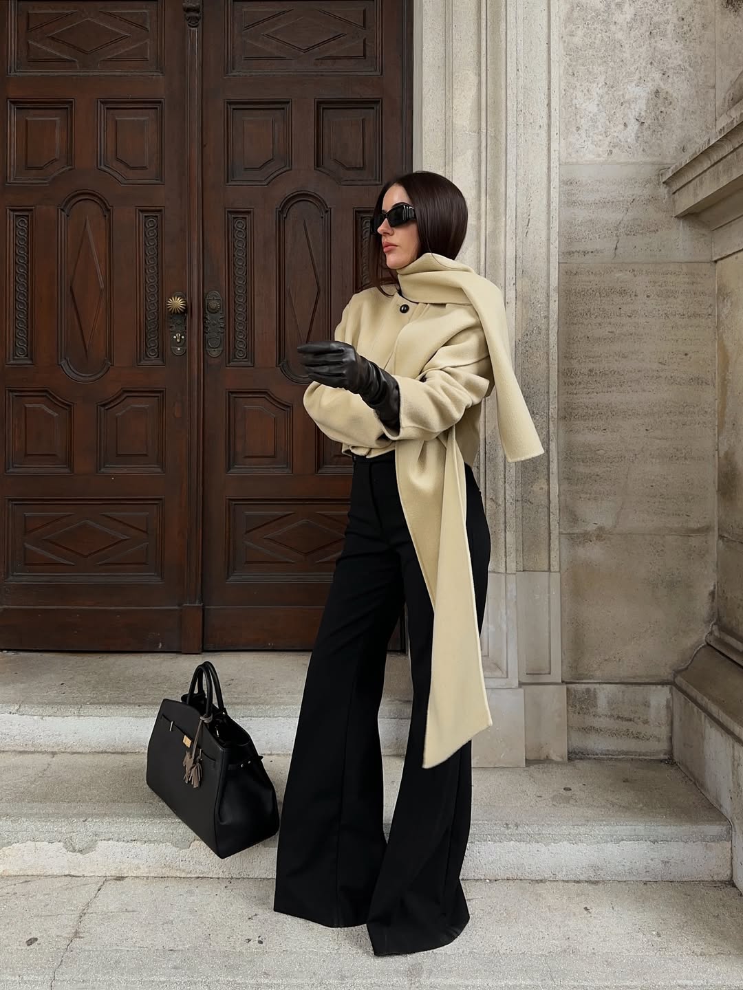 Elegant Simplicity: Wrap Jacket with Wide-Leg Trousers Elegant Simplicity: Wrap Jacket with Wide-Leg Trousers — Winter Travel Outfits