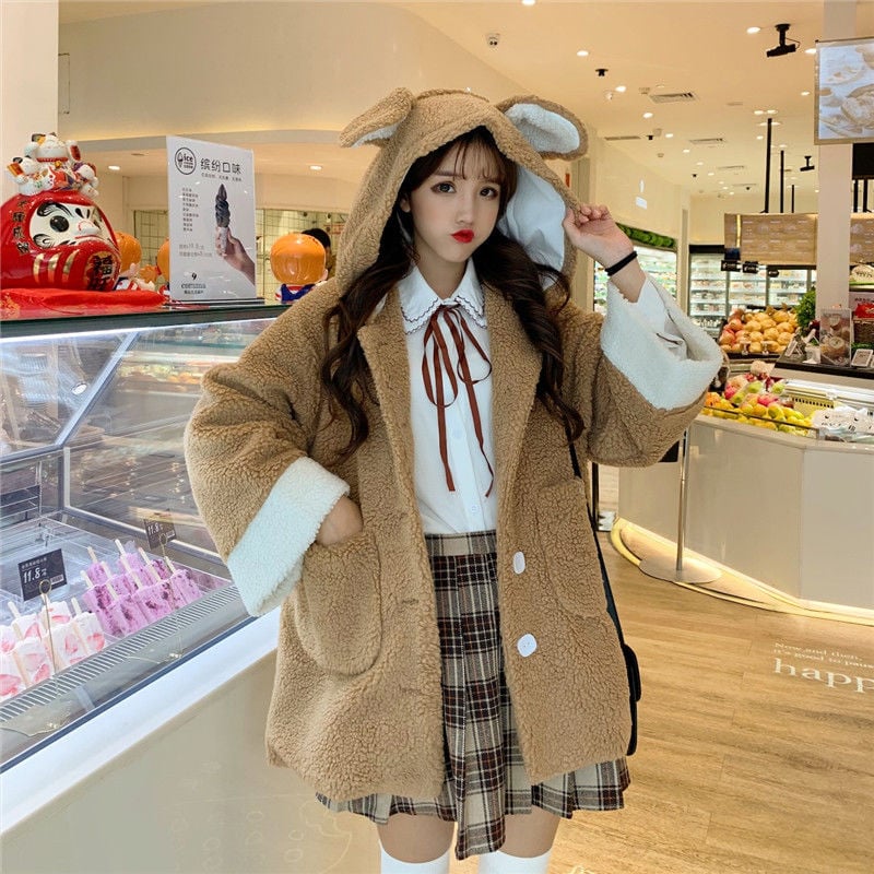 Hoodie Kawaii School Outfits Kawaii Zip Up Outfit Inspo Kawaii Winter Outfit Kawaii Clothes: Oversized Zip-